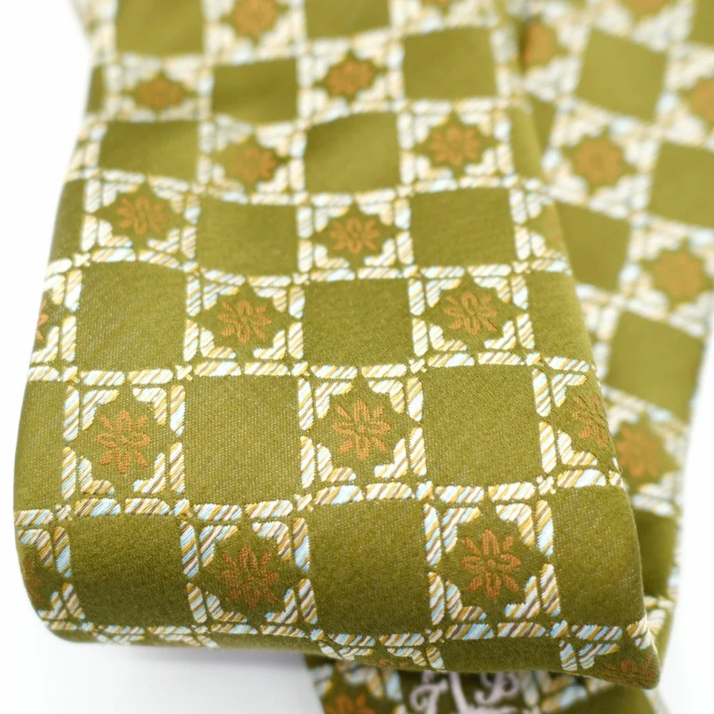 Tommy Bahama Green Brown Floral Check Hand Sewn Long‎ Wide Silk Tie